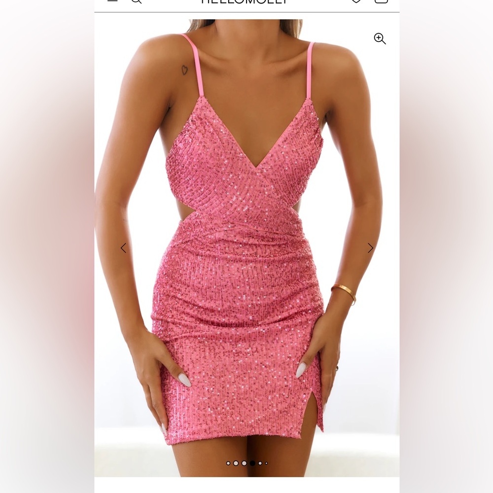 2 for $30 sale: NWT Hello Molly pink sequins mini dress with side cut outs - 6 - Picture 2 of 7